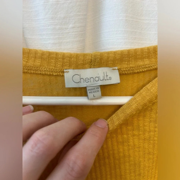 Chenault long sleeve mustard yellow waffle knit blouse size L - Picture 2 of 8